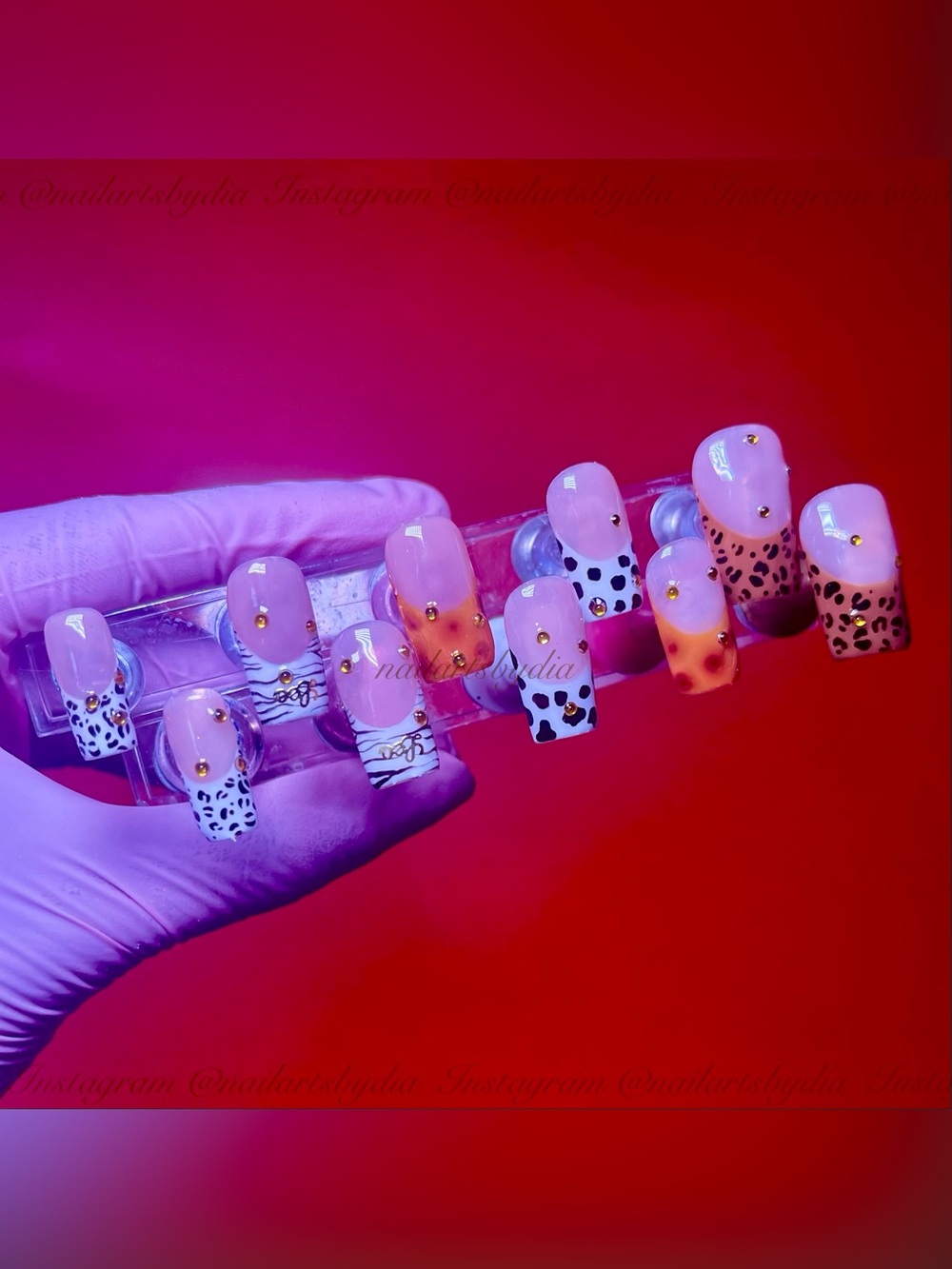 Press-On Nail Set - Pink Leopard Accent Nails